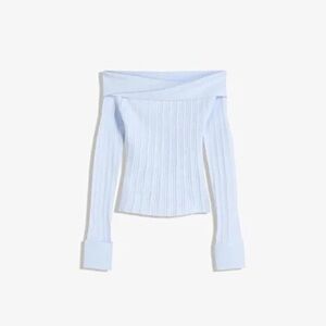 NWT Bershka Textured Bardot Neck Sweater - Light Blue - XXS